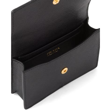 prada credit card holder double snap closure|Printed leather card holder with shoulder strap .